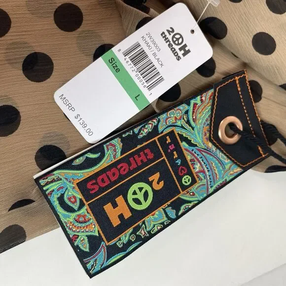 New 2OH Threads Blouse Top, Large, Khaki Polkadot, 2W39003, Button Up - Picture 4 of 9